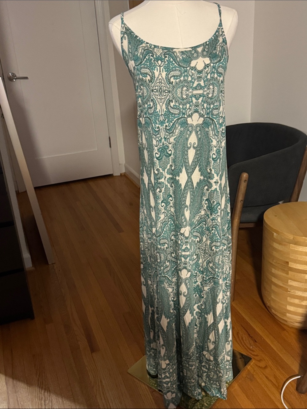 Lascana Teal, Green, and Cream Paisley Criss Cross Back Maxi Dress, US 14 XL